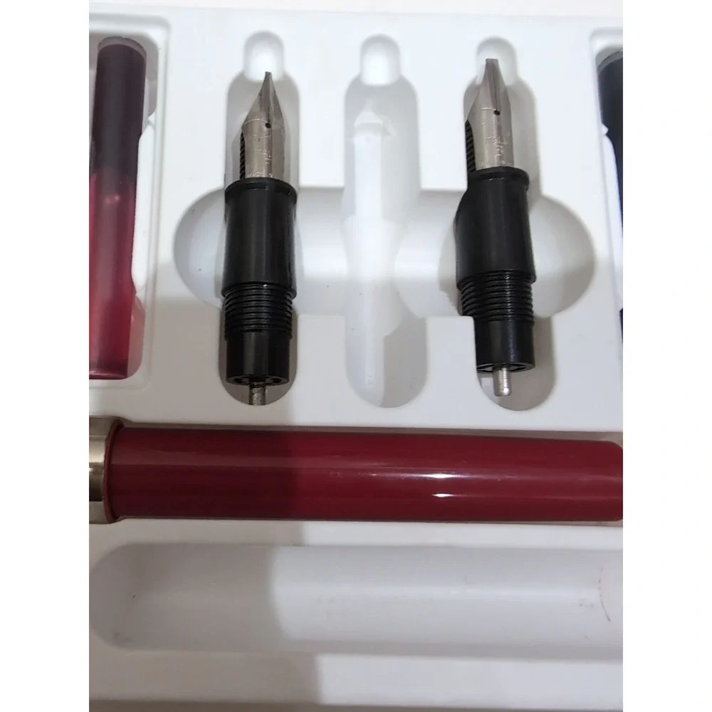 Sheaffer Calligraphy Set Red Fountain Pens 2 Nibs 10 Ink Cartridges Vintage 1993
